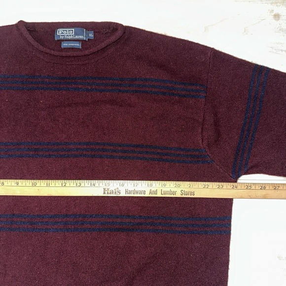 Vintage Polo Ralph Lauren Burgundy Striped Lambswool Roll Neck Sweater XL Casual - Picture 5 of 8